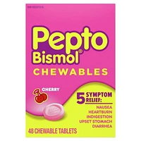 Pepto Bismol Chewable Tablets for Nausea, Heartburn, Indigestion, Upset Stomach, and Diarrhea Relief, Cherry Flavor, 48 Chewable Tablets