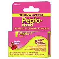 Pepto To Go Chewable Tablets for Nausea, Heartburn, Indigestion, Upset Stomach, and Diarrhea Relief, Cherry Flavor, 24 Chewable Tablets