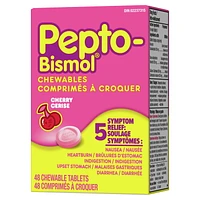 Pepto Bismol Chewable Tablets for Nausea, Heartburn, Indigestion, Upset Stomach, and Diarrhea Relief, Cherry Flavor, 48 Chewable Tablets