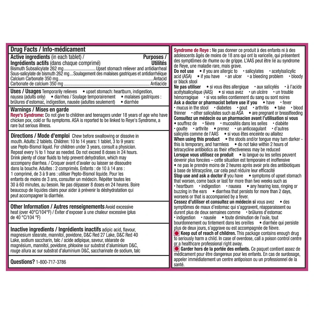 Pepto To Go Chewable Tablets for Nausea, Heartburn, Indigestion, Upset Stomach, and Diarrhea Relief, Cherry Flavor, 24 Chewable Tablets