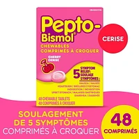 Pepto Bismol Chewable Tablets for Nausea, Heartburn, Indigestion, Upset Stomach, and Diarrhea Relief, Cherry Flavor, 48 Chewable Tablets