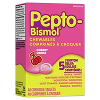 Pepto Bismol Chewable Tablets for Nausea, Heartburn, Indigestion, Upset Stomach, and Diarrhea Relief, Cherry Flavor, 48 Chewable Tablets