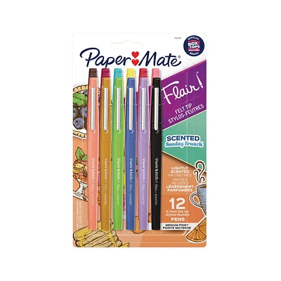 Paper Mate Flair, Scented Felt Tip Pens, Assorted Sunday Brunch Scents and Colors, 0.7mm, 12 Count