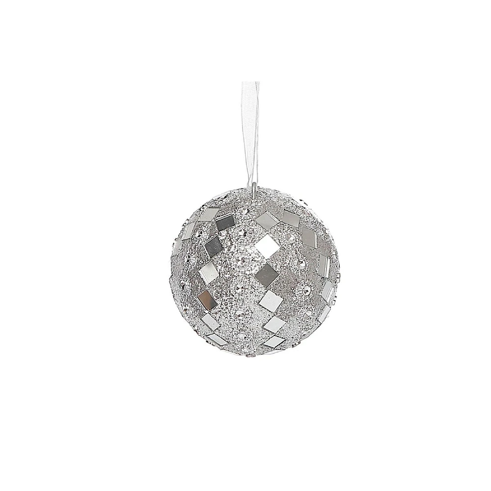 Christmas 8Cm Ornament Silver Diamond - Set of 4