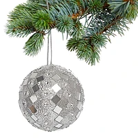 Christmas 8Cm Ornament Silver Diamond - Set of 4