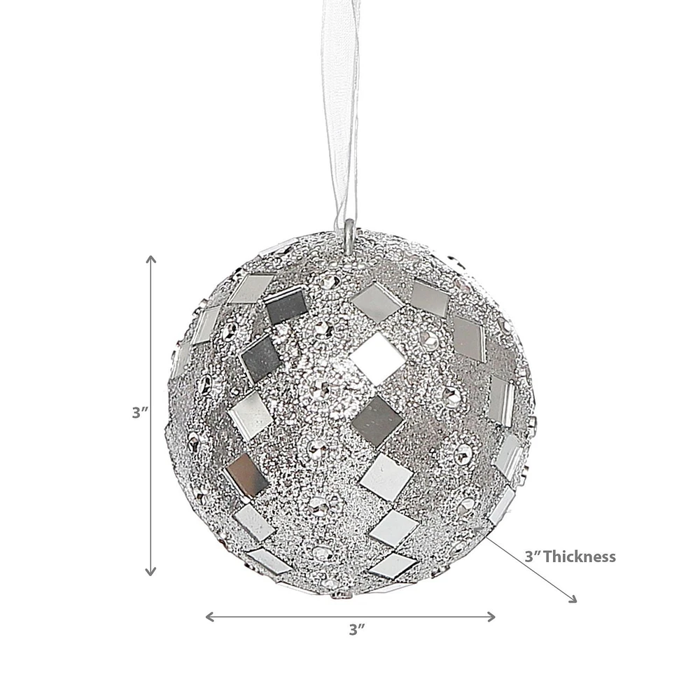 Christmas 8Cm Ornament Silver Diamond - Set of 4