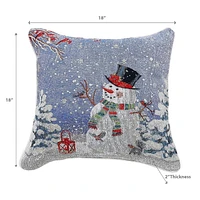 Christmas Tapestry Cushion Black Top Hat Snowman 18X18 - Set of 2