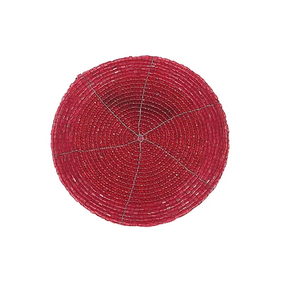 Christmas Beaded Round Coaster Red - Set of 6