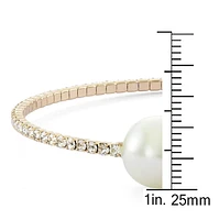 Quintessential 14k Gold Plated Single Row Simulated Pearl and Crystal Womens Bangle