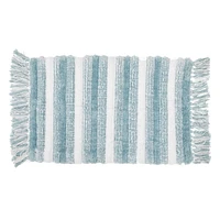 Microfibre Striped Bath Mat With Fringe Blue 20X32