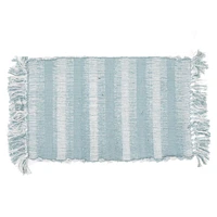 Microfibre Striped Bath Mat With Fringe Blue 20X32