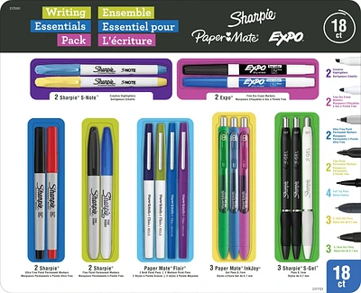 Assorted Writing Essentials Pack, 18-Count, Sharpie, Expo and Paper Mate