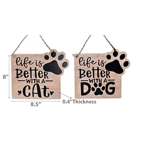 Mdf Wall Hanger Life Is Better With A Dog/Cat - Set of 2