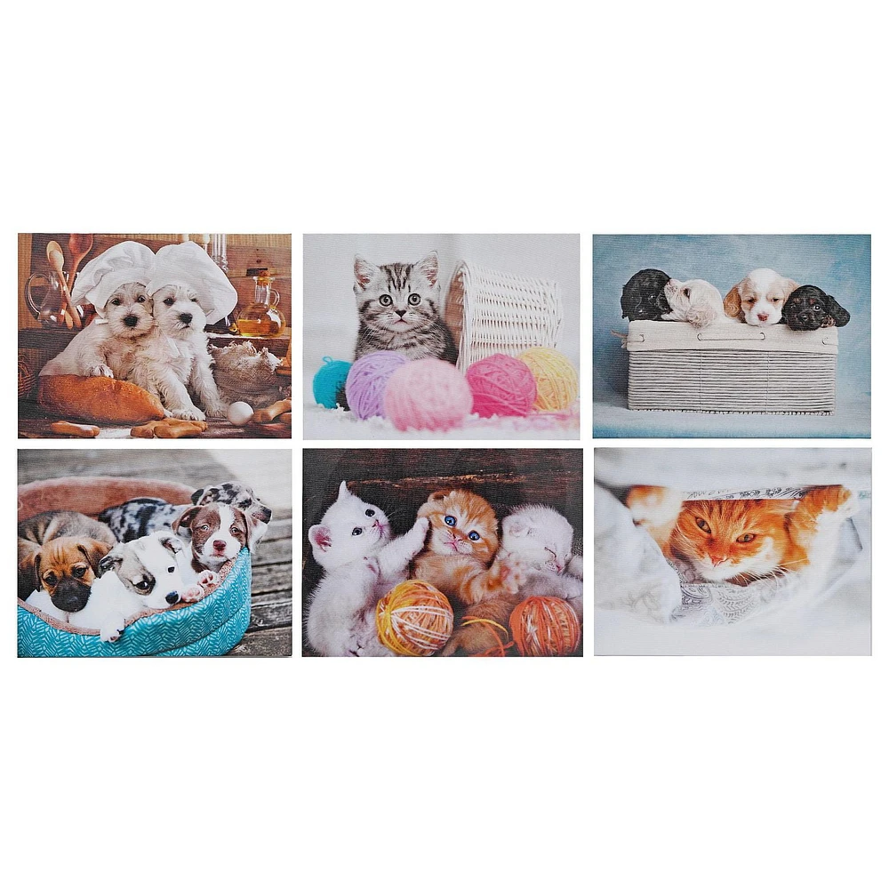 Canvas Wall Art Playful Pets  - Set of 6