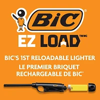 BIC EZ LOAD Lighter, Reloadable Multi Purpose Lighter, Great To Use as a Utility Lighter or Camp Lighter, Pack with 1 BIC EZ LOAD Long Lighter Shell and 1 BIC Maxi Pocket Lighter (Colours May Vary)