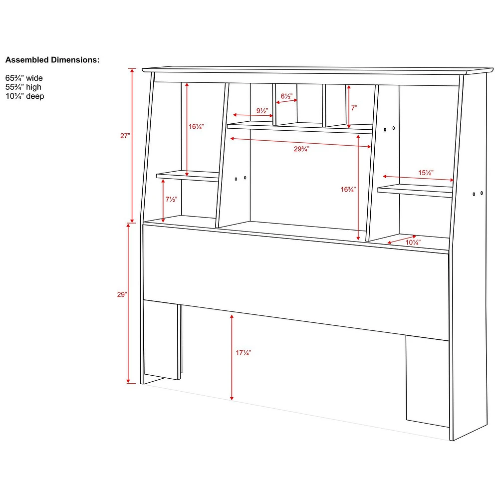 Prepac Full and Queen Tall Slant-Back Bookcase Headboard