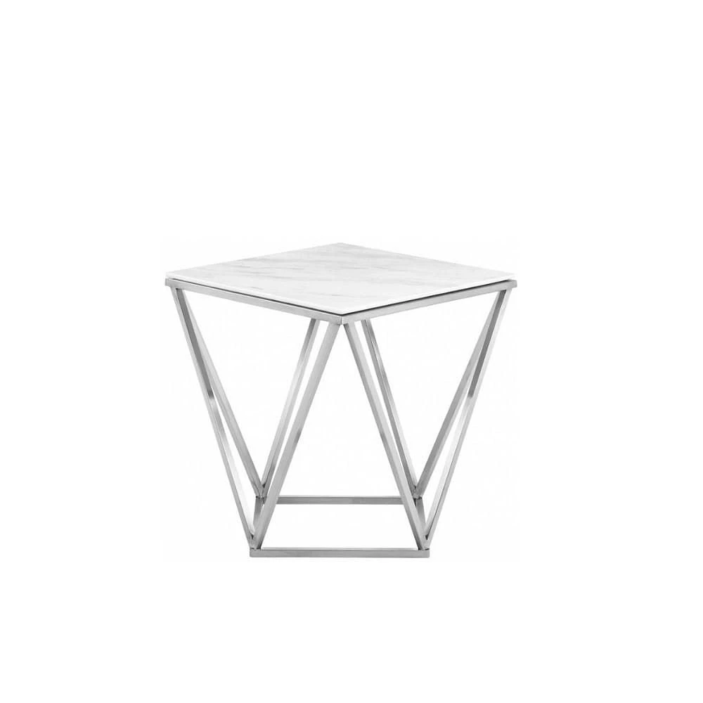 Torbelin End Table made with Real Marble and Stainless Metal Frame in Chrome