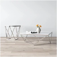 Torbelin End Table made with Real Marble and Stainless Metal Frame in Chrome