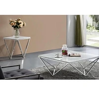 Torbelin End Table made with Real Marble and Stainless Metal Frame in Chrome