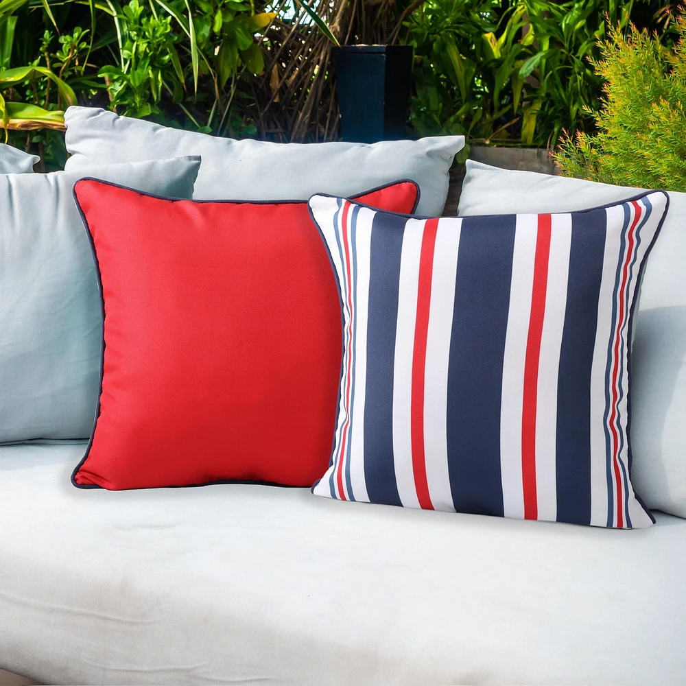 2-Pack Indoor/Outdoor Decorative Pillows, Red Stripe 18" x 18"