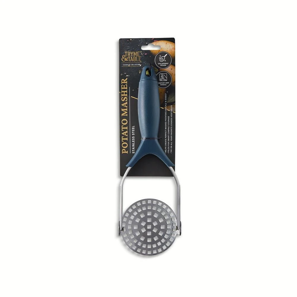 Thyme & Table Stainless Steel Potato Masher, Blue, Masher