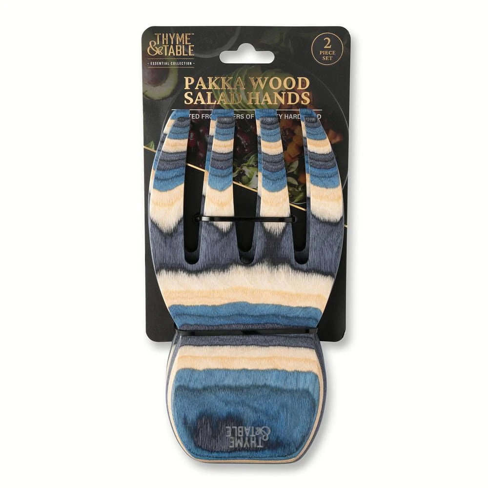 Thyme & Table 2-Piece Pakka Wood Salad Hand Set, Blue, Salad Hand