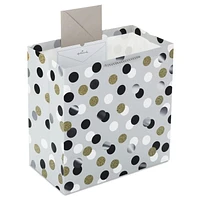 Hallmark 15" Extra Large Square Gift Bag with Handles (Silver with Black, White and Gold Glitter Polka Dots) for Birthdays, Graduations, Holidays