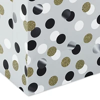 Hallmark 15" Extra Large Square Gift Bag with Handles (Silver with Black, White and Gold Glitter Polka Dots) for Birthdays, Graduations, Holidays