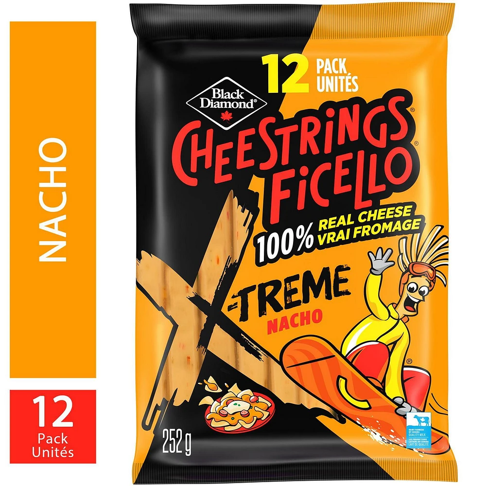 Black Diamond Cheestrings X-Treme Nacho, 12 Pack, 252 g