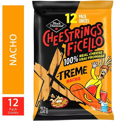 Black Diamond Cheestrings X-Treme Nacho, 12 Pack, 252 g