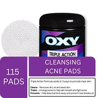 OXY Triple Action Cleansing Acne Pads with Salicylic Acid, For Mild Acne, Frequent Recurring Breakouts, and Combination Skin, 115ct, Cleansing Acne Pads, 115ct