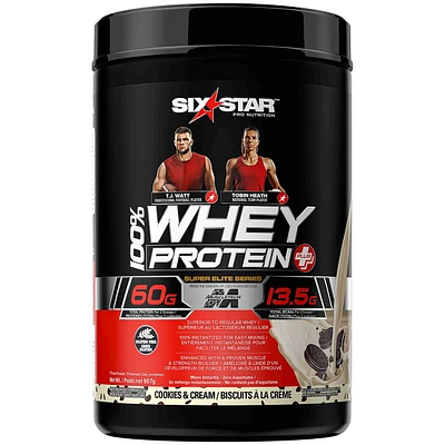 Six Star Elite Series 100% Whey Protein Plus, Whey Protein Isolate & Peptides, Lean Protein Powder for Muscle Gain, Whey Isolate Protein Shake, Cookies & Cream, 2lb Powder