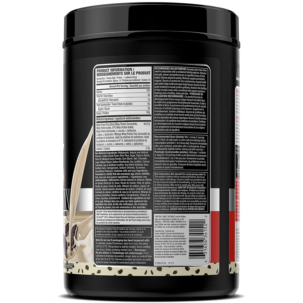 Six Star Elite Series 100% Whey Protein Plus, Whey Protein Isolate & Peptides, Lean Protein Powder for Muscle Gain, Whey Isolate Protein Shake, Cookies & Cream, 2lb Powder