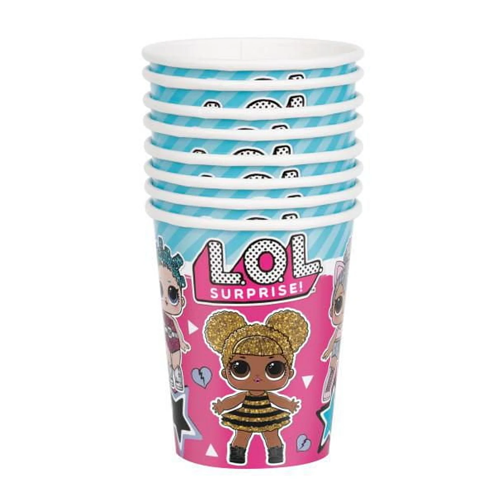 LOL Surprise Birthday Paper Cups, 9oz 8ct, Disposable cups hold 9oz.