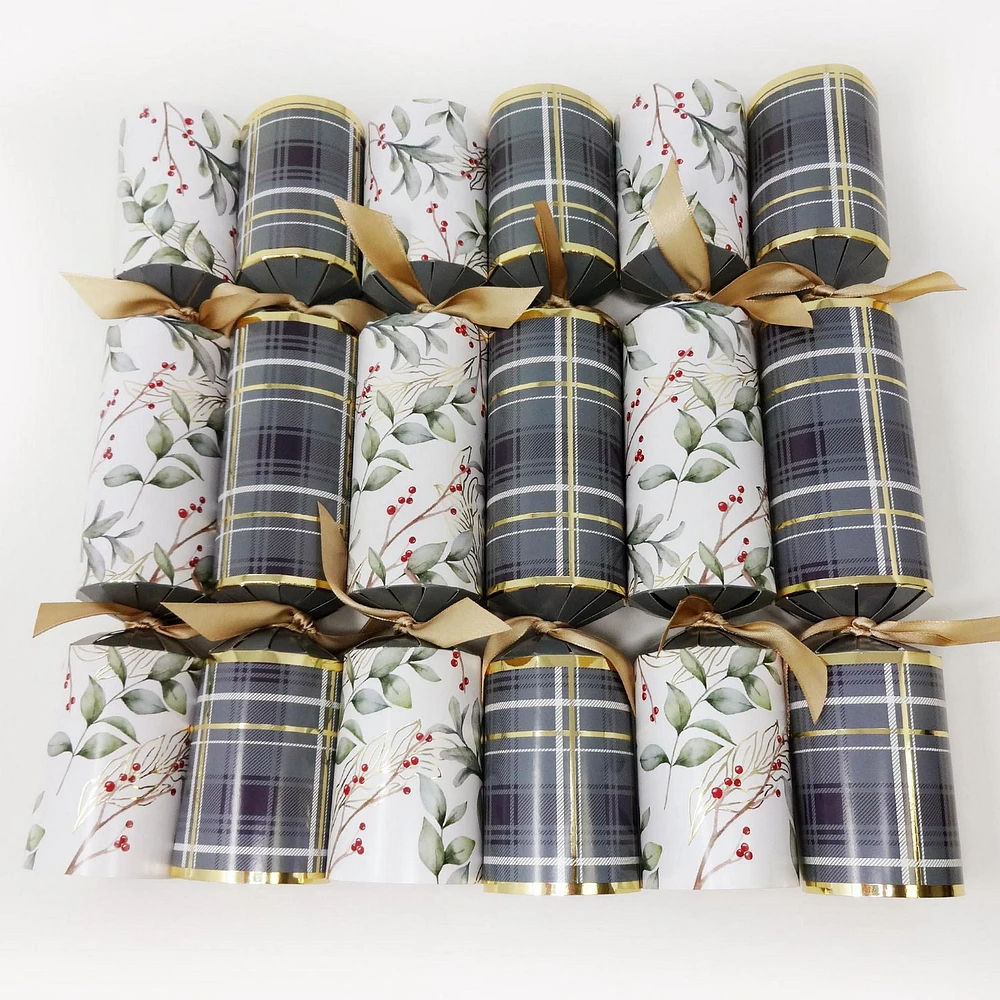 HOLIDAY TIME 12PK X 12" PREMIUM CHRISTMAS CRACKERS, FOLIAGE AND TARTAN PATTERN, 12PK PRE CRA BERRY