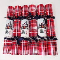 HOLIDAY TIME 12PK X 12" PREMIUM CHRISTMAS CRACKERS, WINTER CABIN AND TARTAN PATTERN