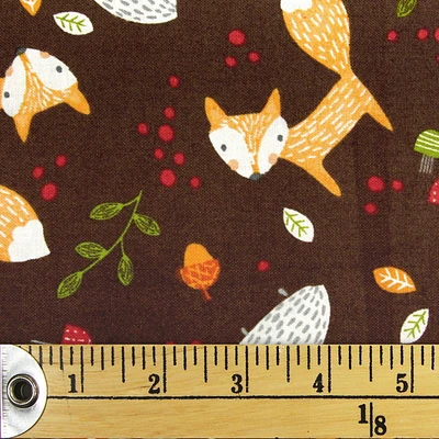 Fabric Creations Brown with Foxes, Hedgehogs and Acorns Fat Quarter Pre-Cut Fabric - 18" x 21" / 45cm x 53cm, 18" x 21" / 45cm x 53cm