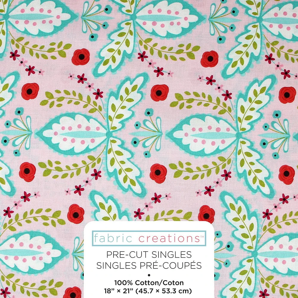 Fabric Creations Pink with Blue and Red Flowers Fat Quarter Pre-Cut Fabric - 18" x 21" / 45cm x 53cm, 18" x 21" / 45cm x 53cm