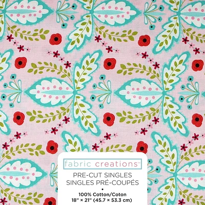 Fabric Creations Pink with Blue and Red Flowers Fat Quarter Pre-Cut Fabric - 18" x 21" / 45cm x 53cm, 18" x 21" / 45cm x 53cm