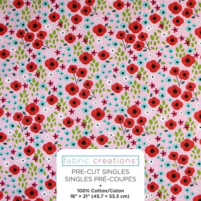 Fabric Creations Pink with Flower Garden  Fat Quarter Pre-Cut Fabric - 18" x 21" / 45cm x 53cm, 18" x 21" / 45cm x 53cm