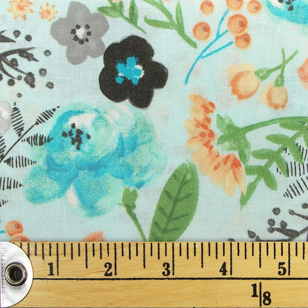 Fabric Creations Light Blue with Wild Desert Flowers Fat Quarter Pre-Cut Fabric - 18" x 21" / 45cm x 53cm, 18" x 21" / 45cm x 53cm