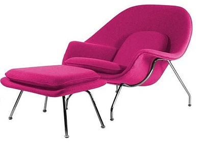 Manny Lounge Chair and Ottoman Pink Wide Wool Lounge Chair