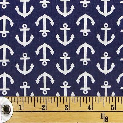 Fabric Creations Navy Blue with White Anchors Fat Quarter Pre-Cut Fabric - 18" x 21" / 45cm x 53cm, 18" x 21" / 45cm x 53cm