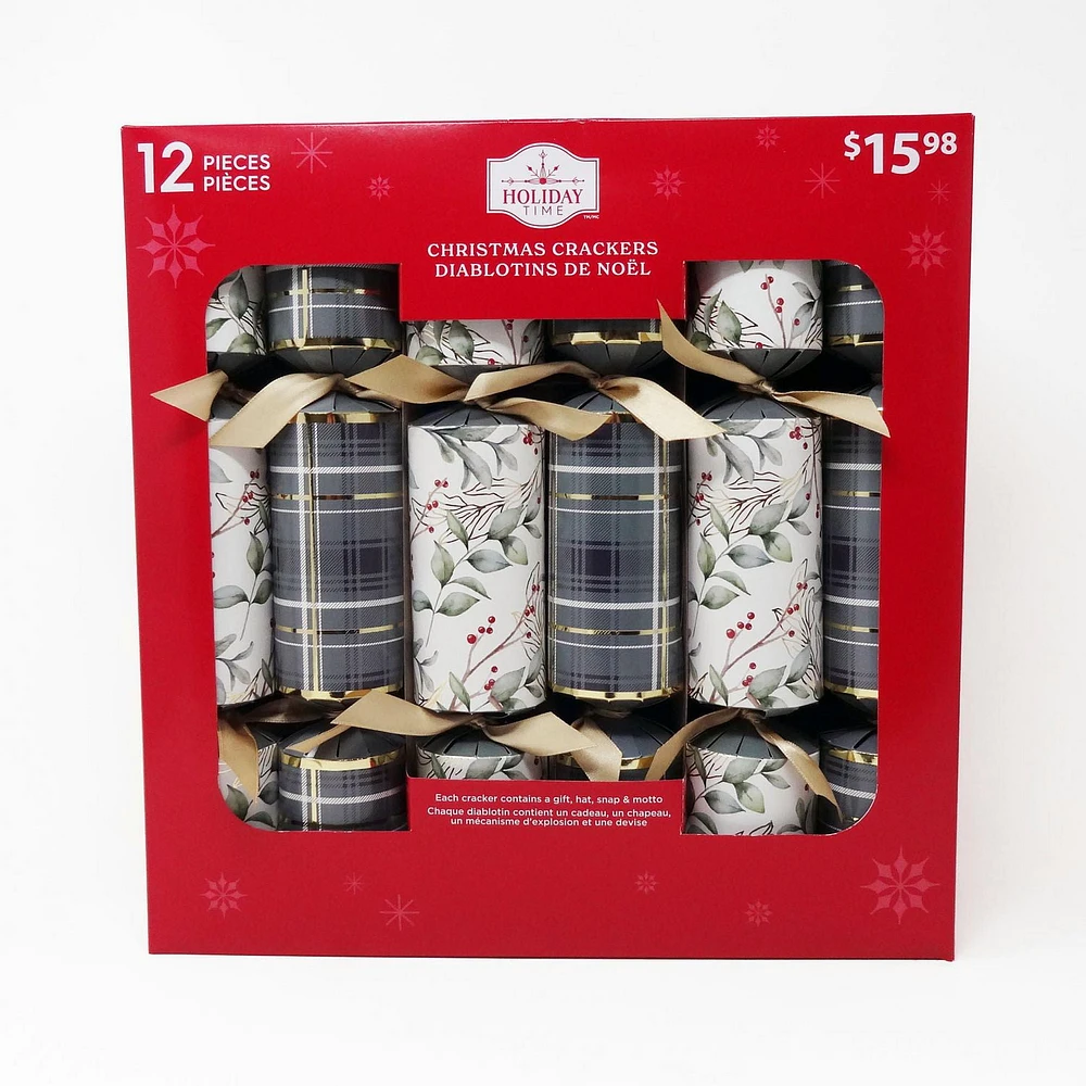 HOLIDAY TIME 12PK X 12" PREMIUM CHRISTMAS CRACKERS, FOLIAGE AND TARTAN PATTERN, 12PK PRE CRA BERRY