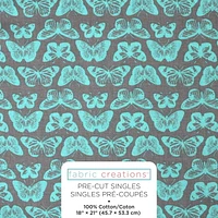 Fabric Creations Grey with Aqua Blue Butterflies Fat Quarter Pre-Cut Fabric - 18" x 21" / 45cm x 53cm, 18" x 21" / 45cm x 53cm