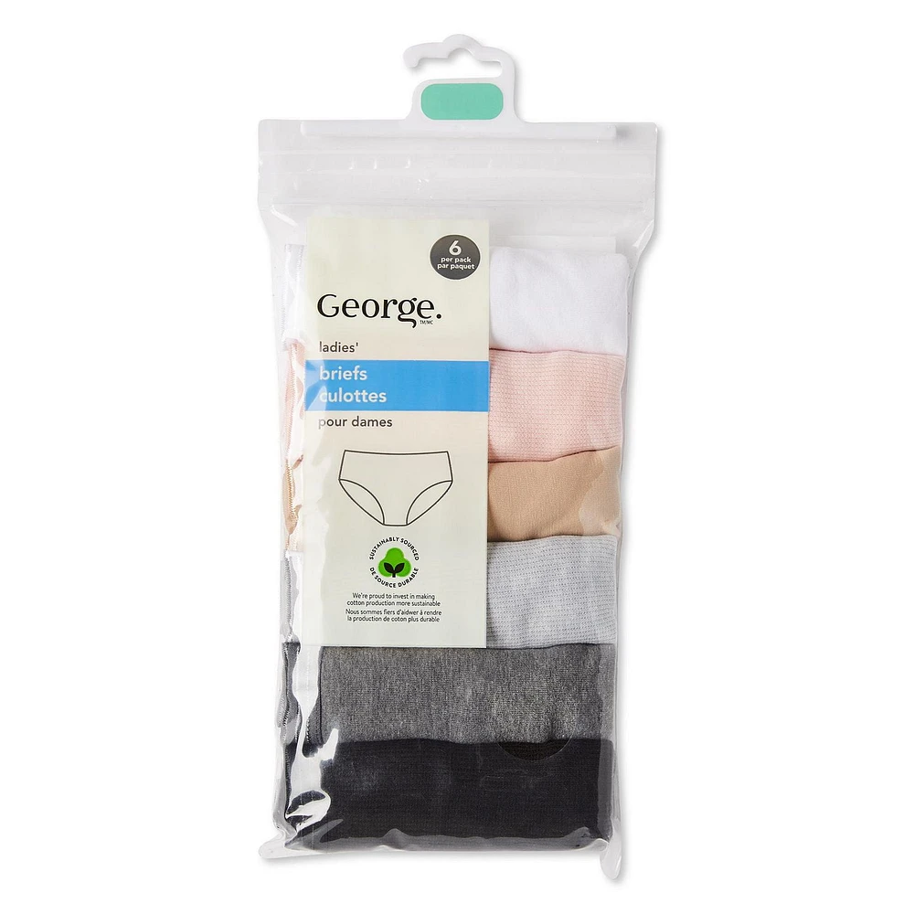 George Women's Rib Brief 6-Pack, Sizes S-2XL