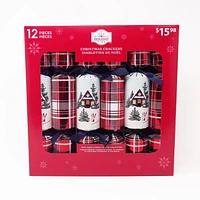 HOLIDAY TIME 12PK X 12" PREMIUM CHRISTMAS CRACKERS, WINTER CABIN AND TARTAN PATTERN