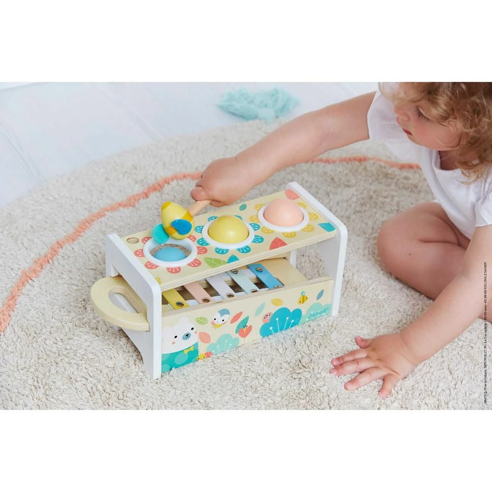 Pure Collection Tap Tap Xylo - Wooden Skill Game for Toddlers, 2-in-1 Xylophone and Hammer Toy, Educational and Fun
