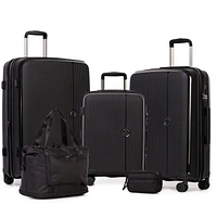 5 Piece Hardside Luggage Set: 28 Inch Spinner Suitcase, 24 Inch Rolling Luggage, 20" Carry-On Suitcase, Toiletry Kit & Expandable Tote Bag