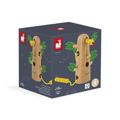 Janod - Arbre tropical à lacets Tropik - Jouet en bois pour l'apprentissage précoce - Jouet éducatif : Développe la motricité fine et la concentration - Peinture à base d'eau - À partir de 18 mois.